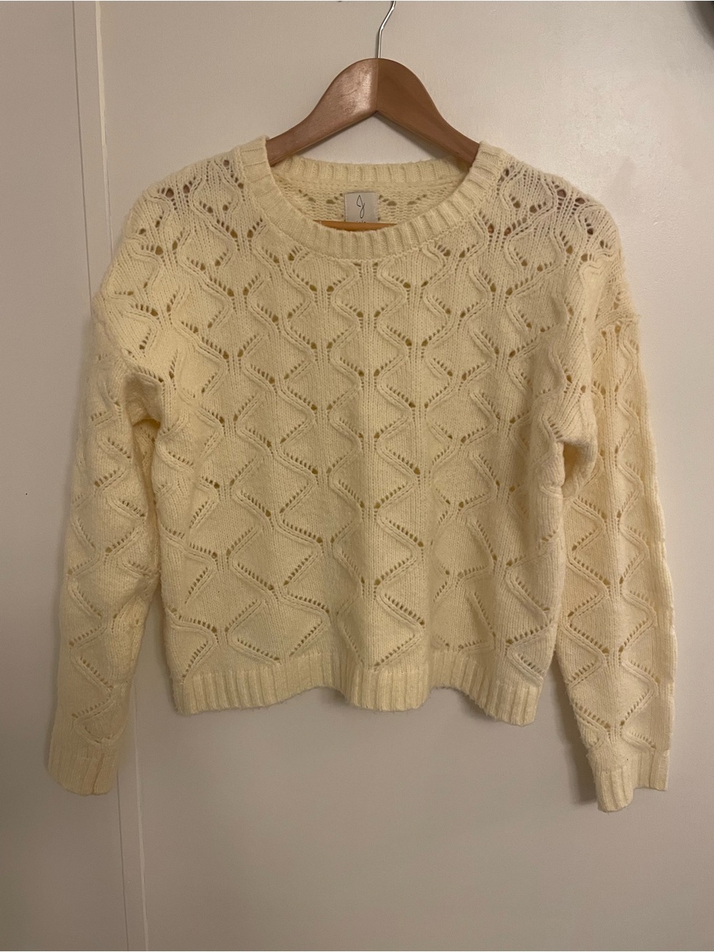 Joie Cream  Open-Knit Crewneck Sweater Size M Cozy Costal Grandma